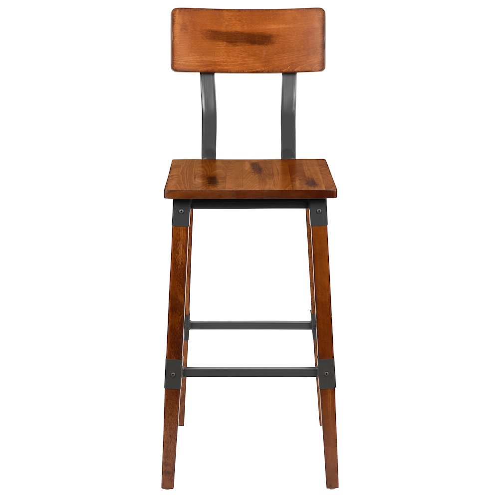 2 Pack Rustic Antique Walnut Industrial Wood Dining Barstool. Picture 11