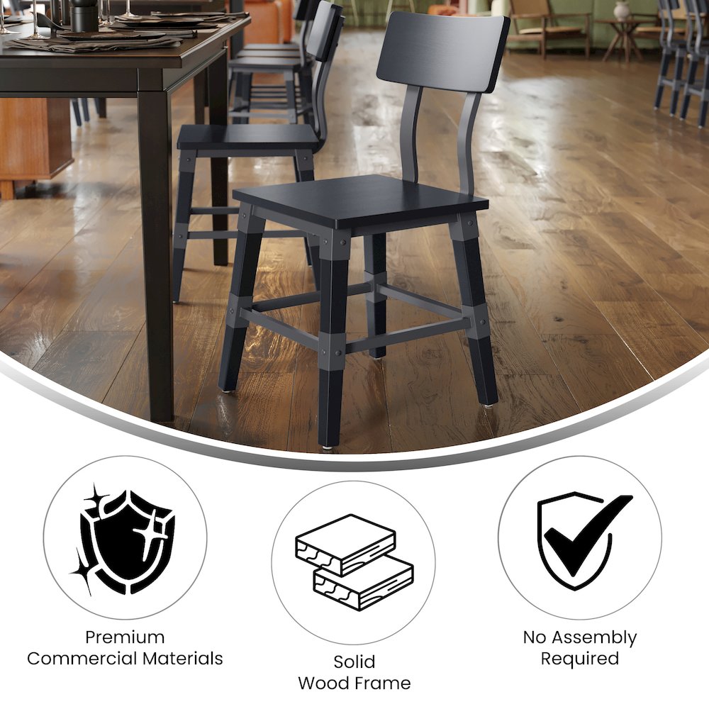 Jackson 2 Pack Commercial Grade Rustic Black Industrial Wood Dining Chair. Picture 5