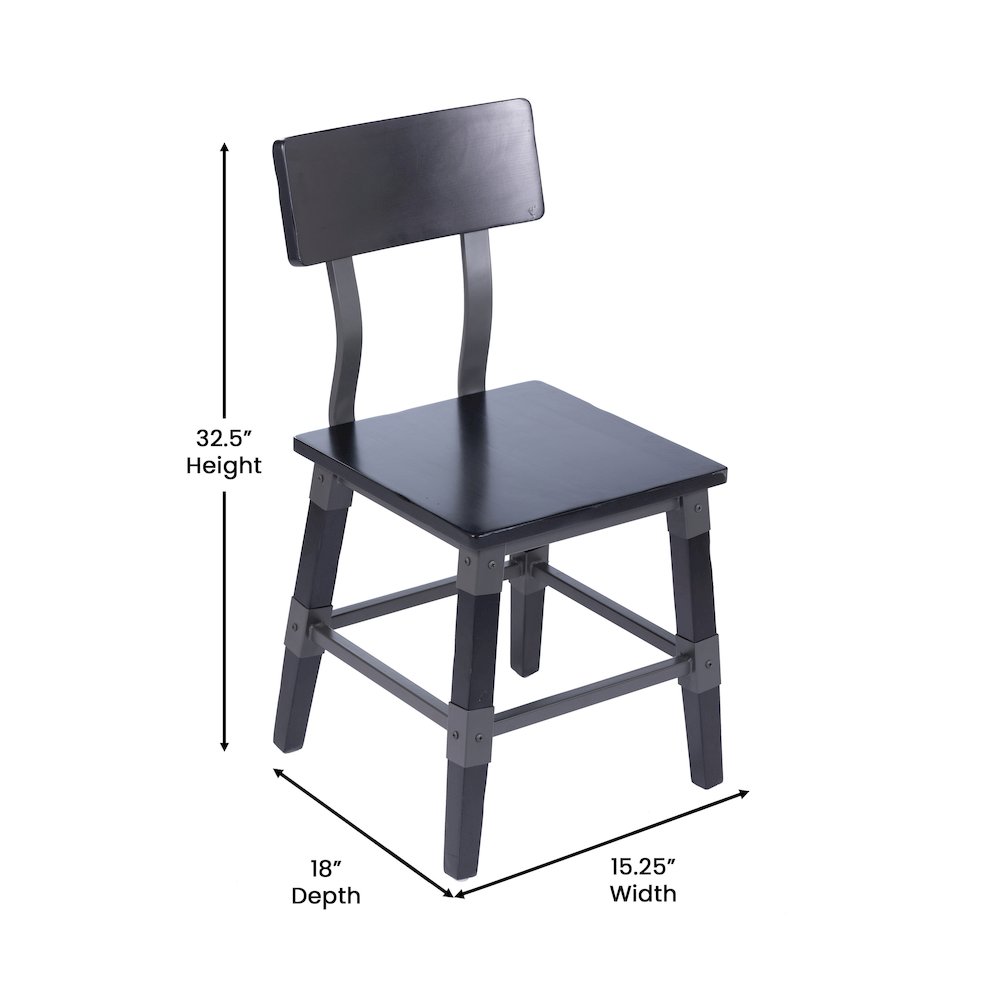 Jackson 2 Pack Commercial Grade Rustic Black Industrial Wood Dining Chair. Picture 6