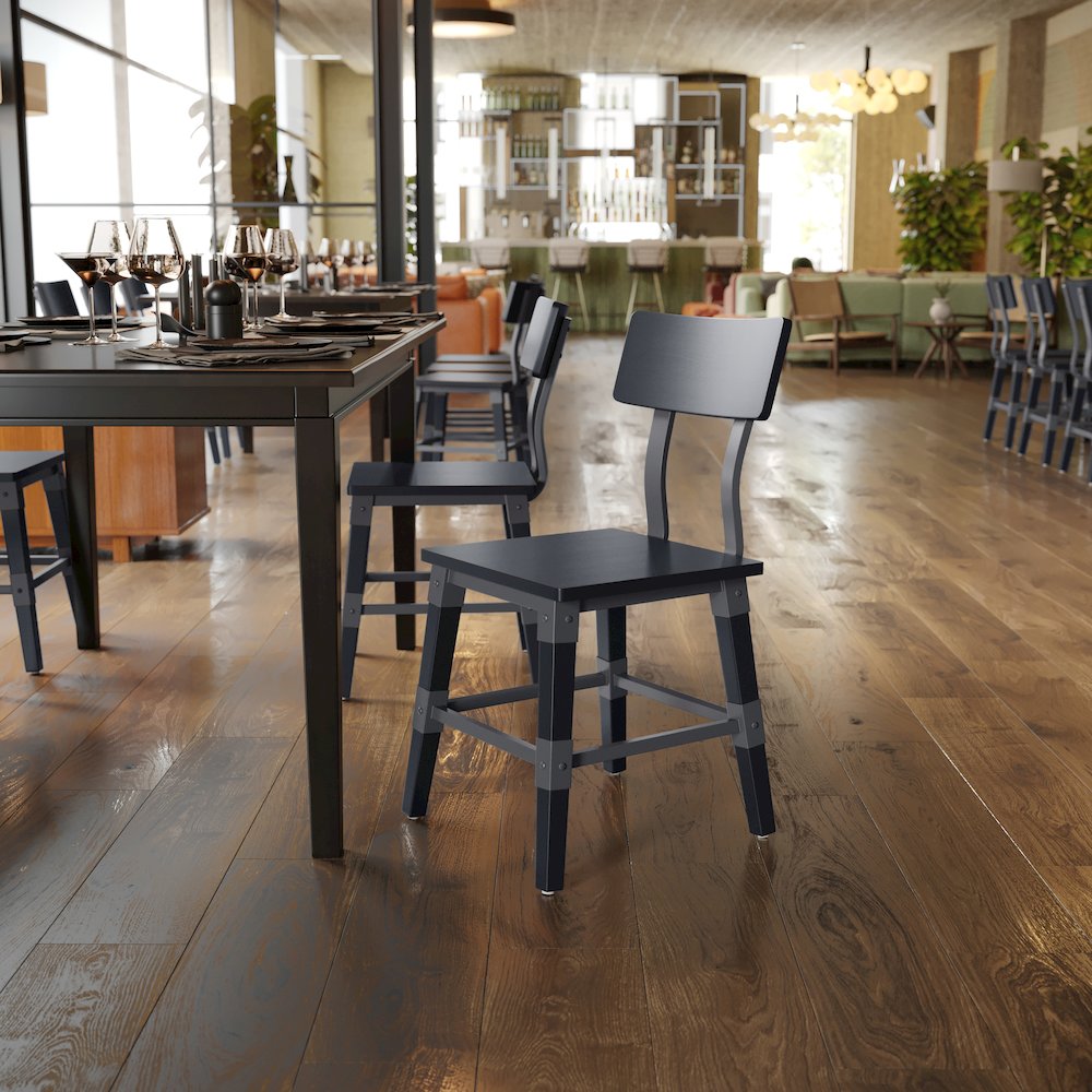 Jackson 2 Pack Commercial Grade Rustic Black Industrial Wood Dining Chair. Picture 3
