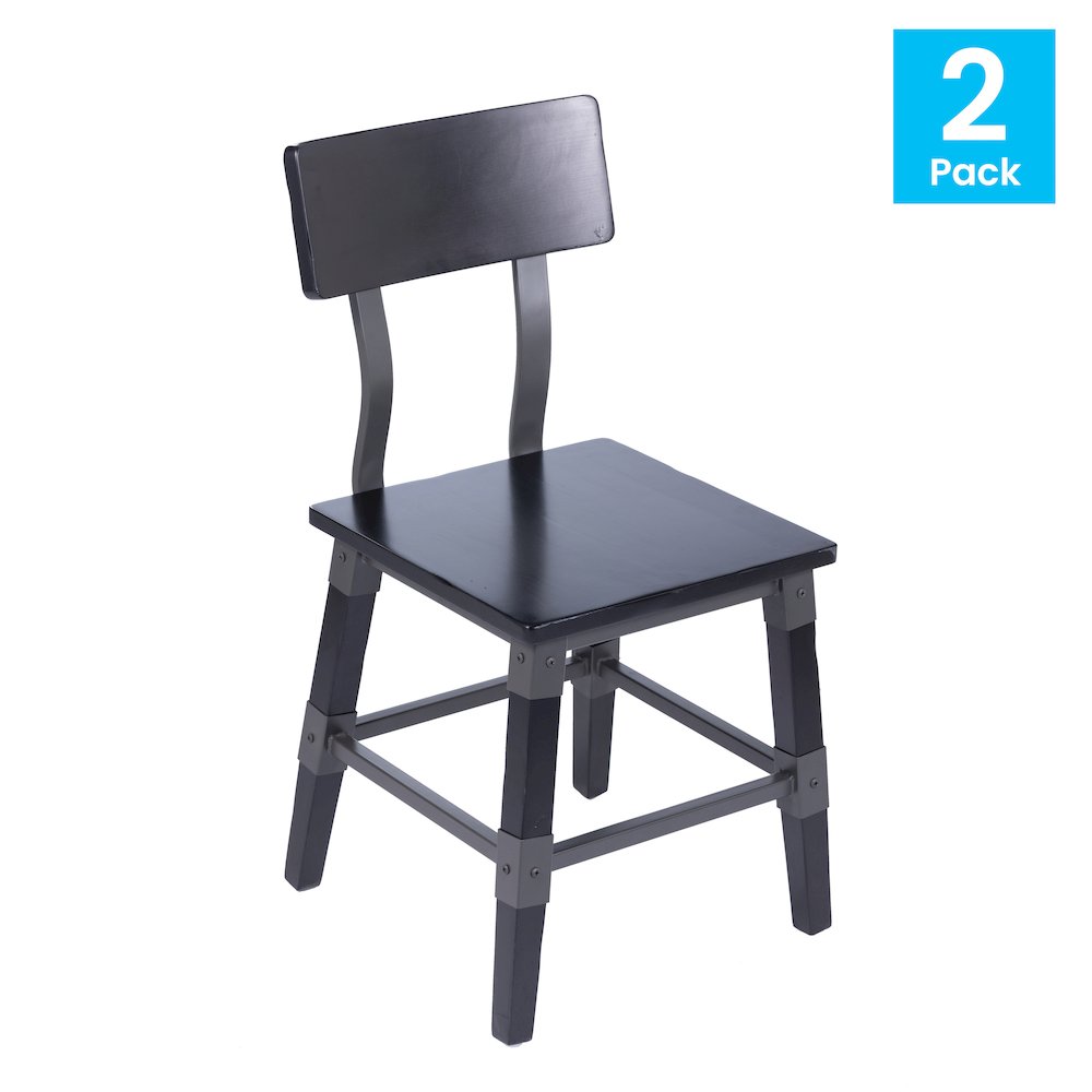Jackson 2 Pack Commercial Grade Rustic Black Industrial Wood Dining Chair. Picture 2
