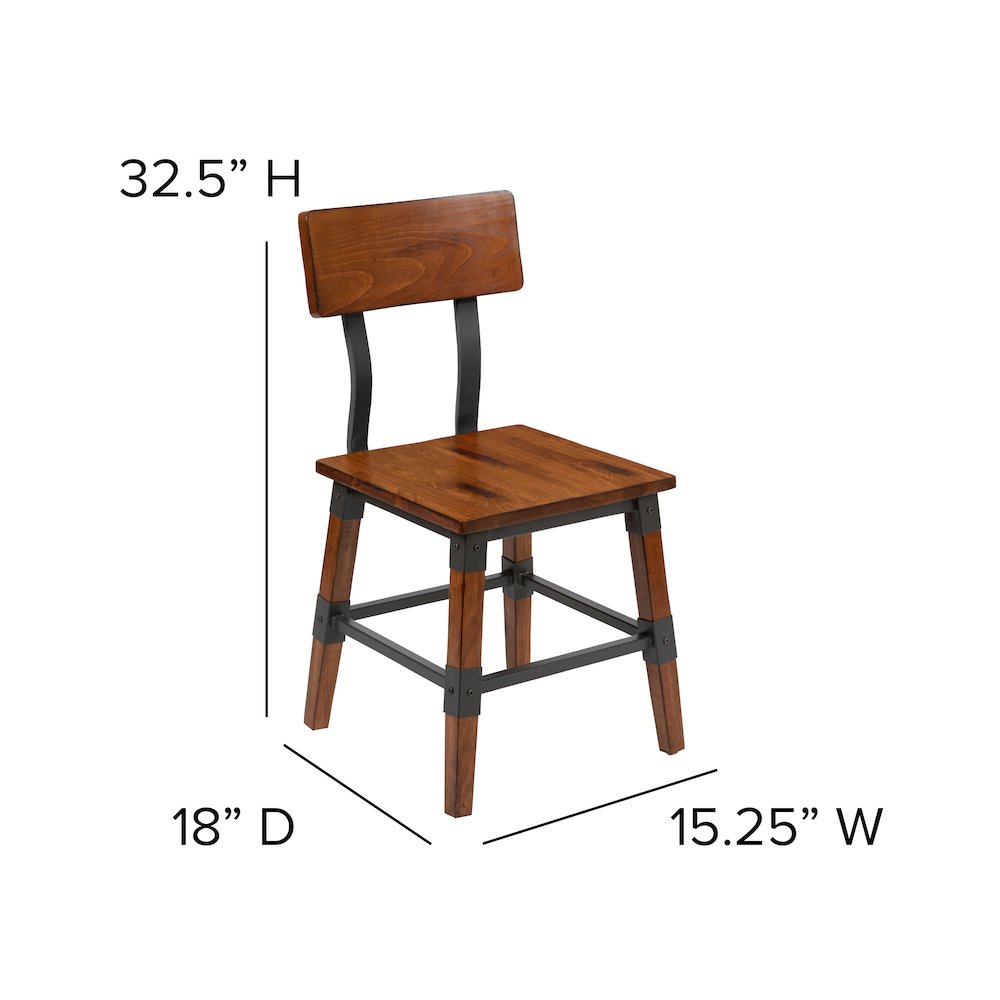 2 Pack Rustic Antique Walnut Industrial Wood Dining Chair. Picture 6