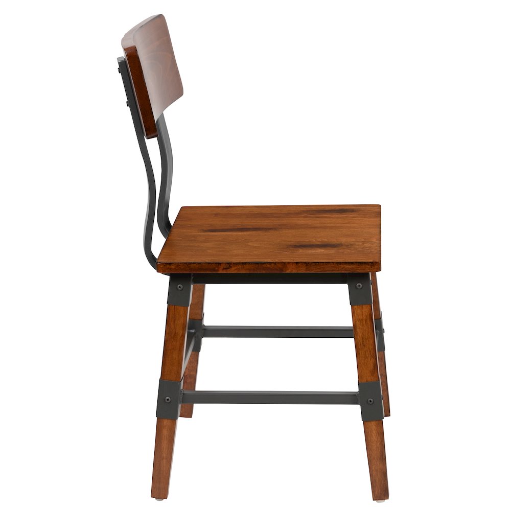 2 Pack Rustic Antique Walnut Industrial Wood Dining Chair. Picture 10