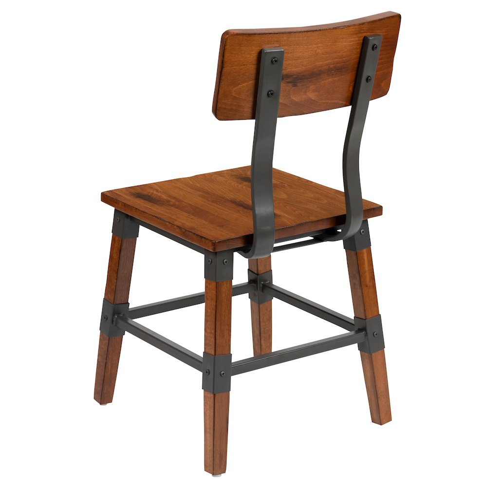 2 Pack Rustic Antique Walnut Industrial Wood Dining Chair. Picture 7