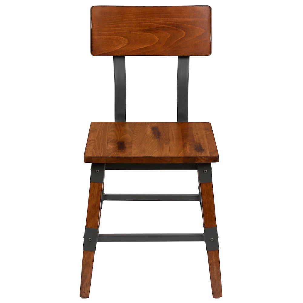 2 Pack Rustic Antique Walnut Industrial Wood Dining Chair. Picture 11