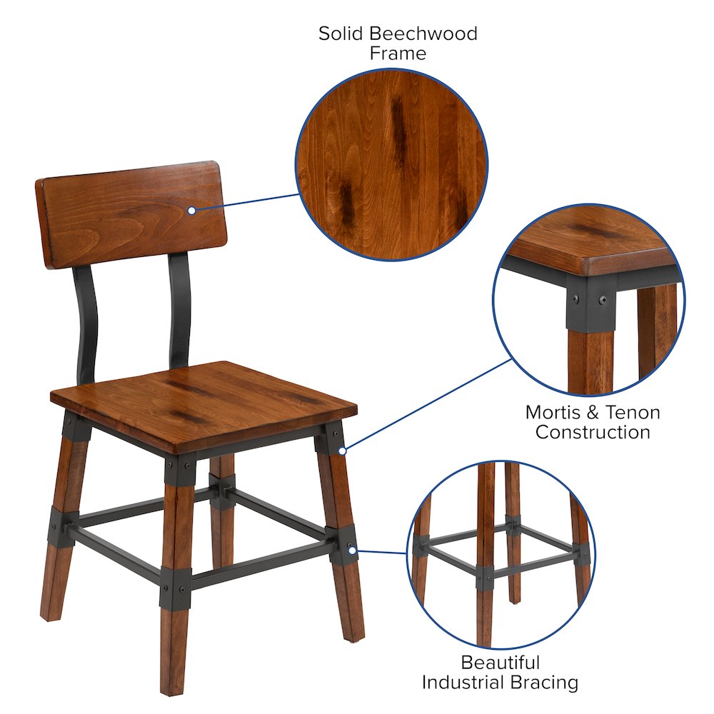 2 Pack Rustic Antique Walnut Industrial Wood Dining Chair. Picture 5