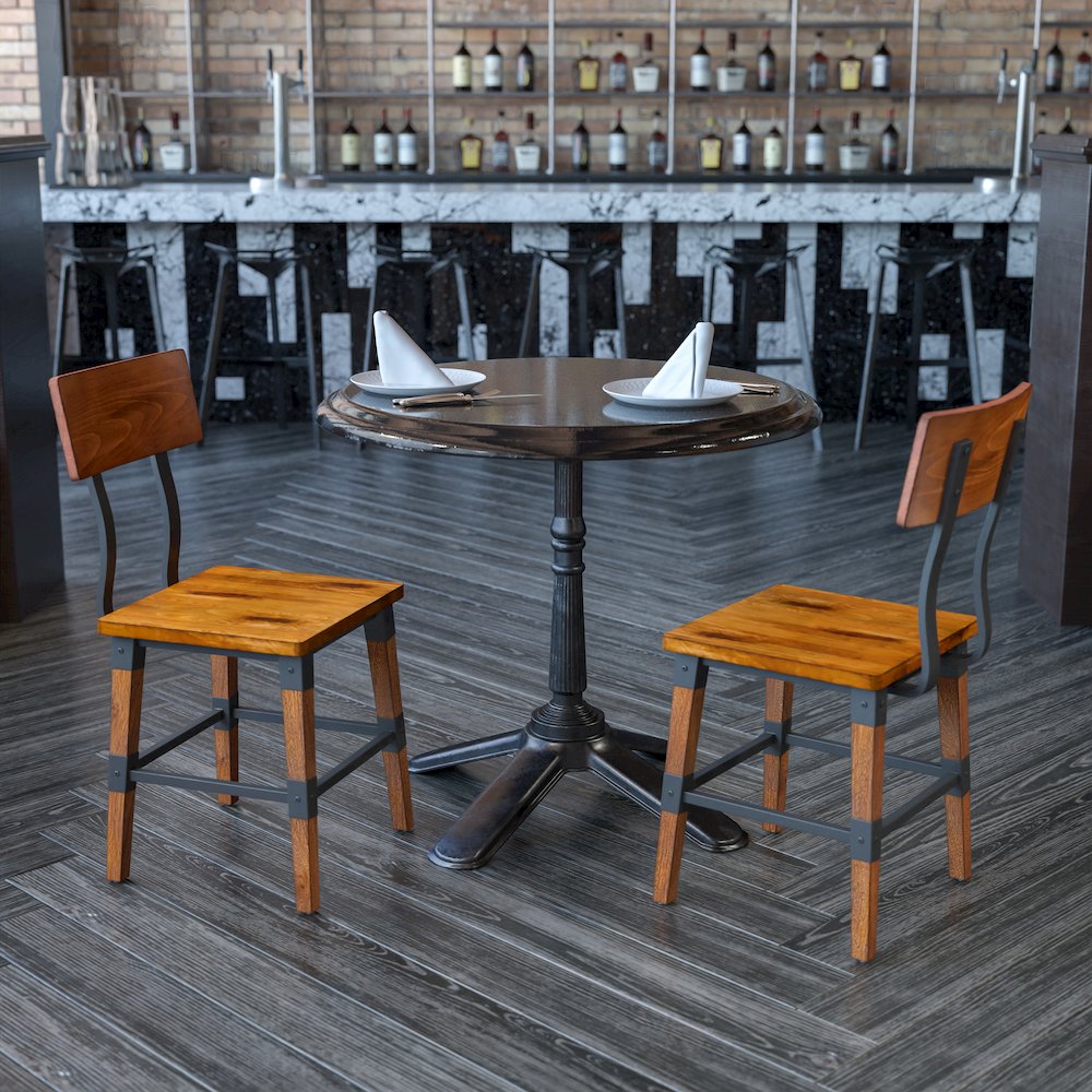 2 Pack Rustic Antique Walnut Industrial Wood Dining Chair. Picture 2