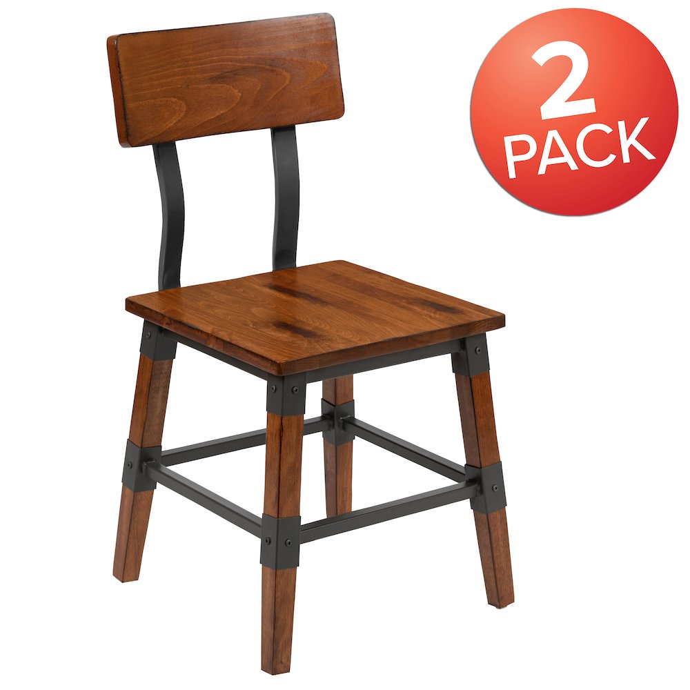 2 Pack Rustic Antique Walnut Industrial Wood Dining Chair. Picture 1
