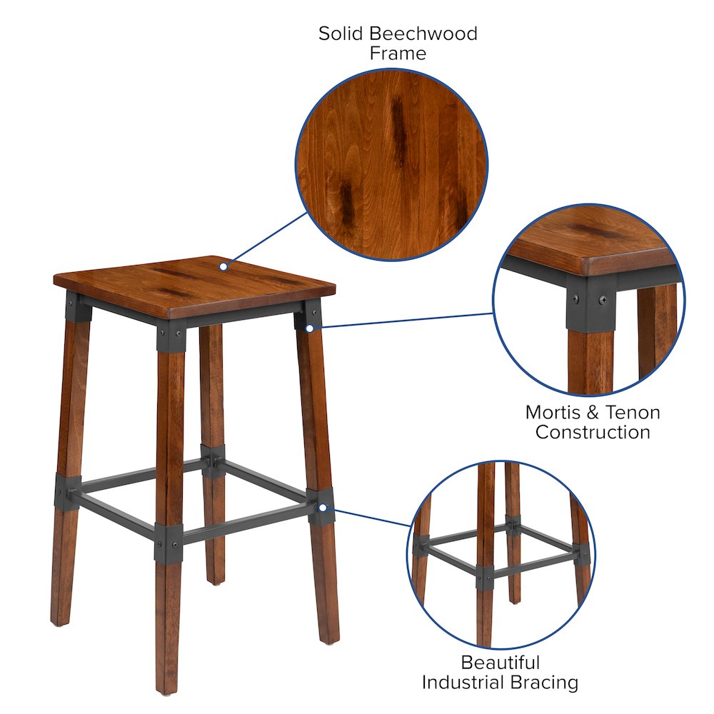 Set of 2 Commercial Grade Industrial Style Backless Dining Barstools. Picture 5