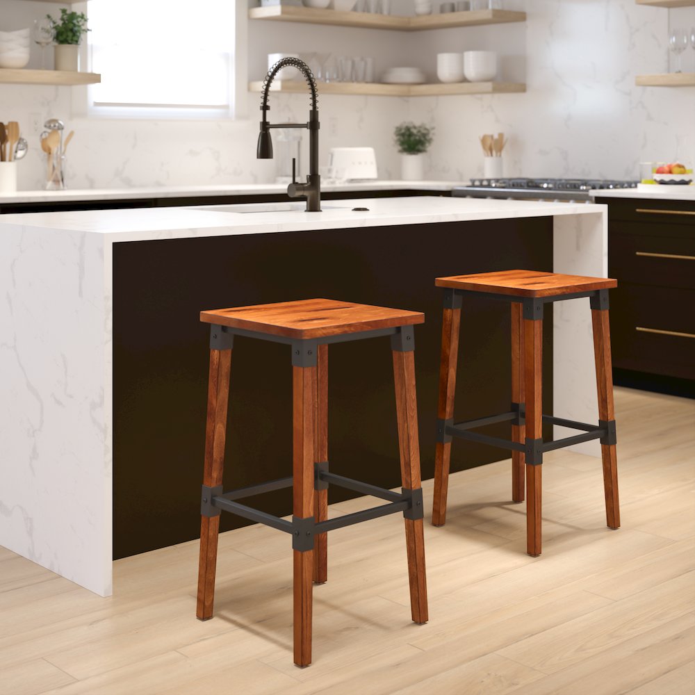 Set of 2 Commercial Grade Industrial Style Backless Dining Barstools. Picture 2