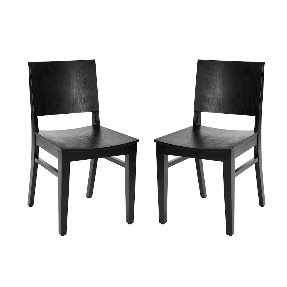 2 Pack Naples Solid Wood Dining Chairs with Curved Backrests and Black Finish. Picture 1