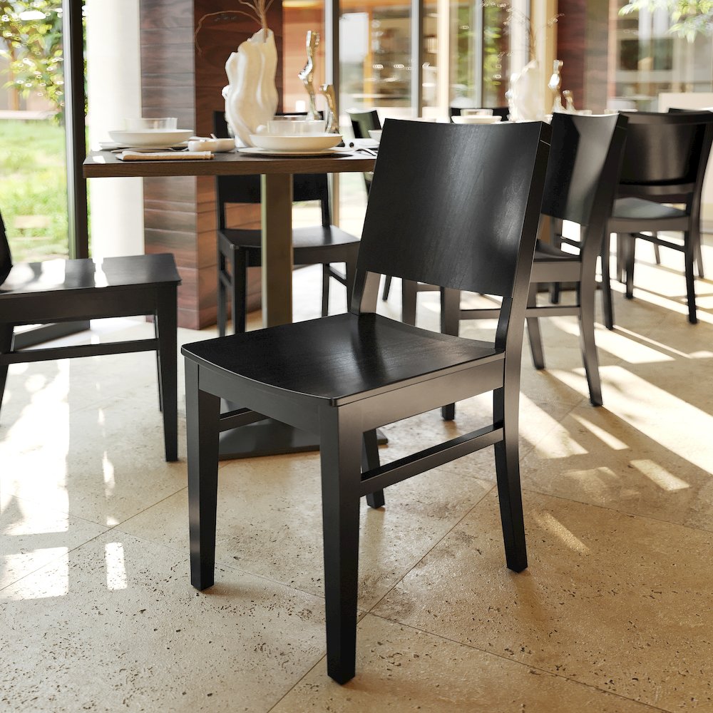 2 Pack Naples Solid Wood Dining Chairs with Curved Backrests and Black Finish. Picture 3