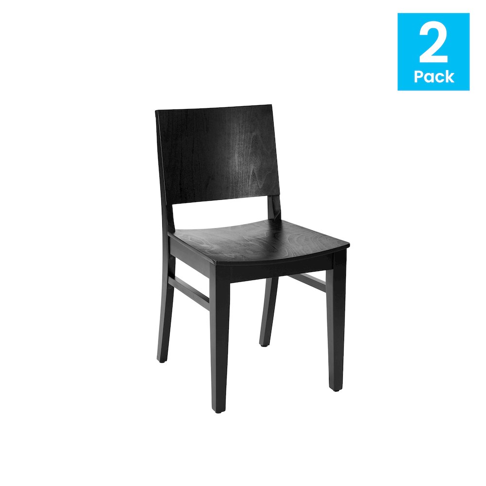 2 Pack Naples Solid Wood Dining Chairs with Curved Backrests and Black Finish. Picture 2