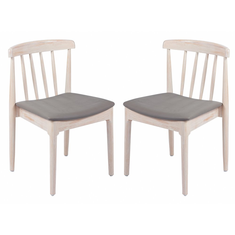 Set of 2 Restaurant Dining Chairs, Brown Vinyl Seat/Antique White Wood Frame. Picture 1
