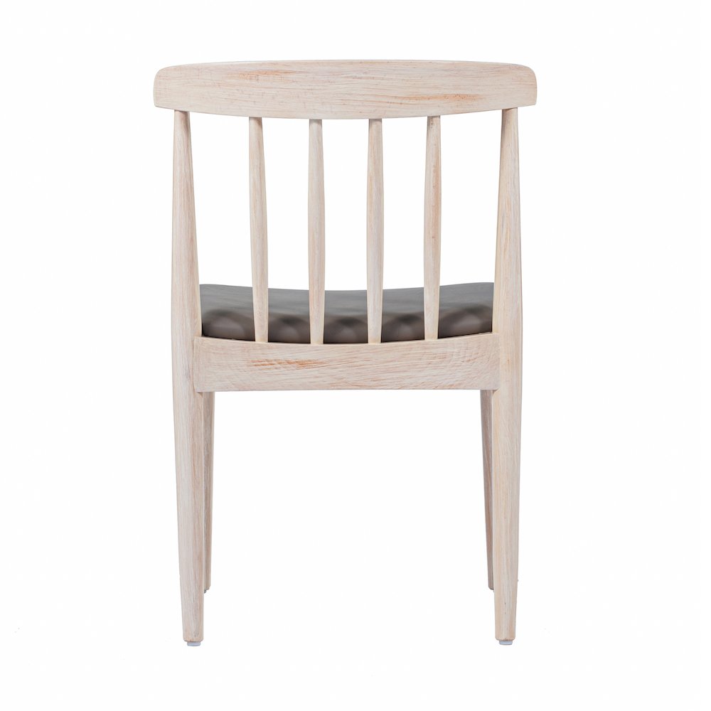 Set of 2 Restaurant Dining Chairs, Brown Vinyl Seat/Antique White Wood Frame. Picture 8