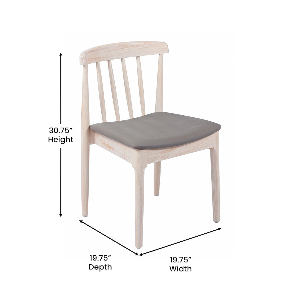 Set of 2 Restaurant Dining Chairs, Brown Vinyl Seat/Antique White Wood Frame. Picture 6