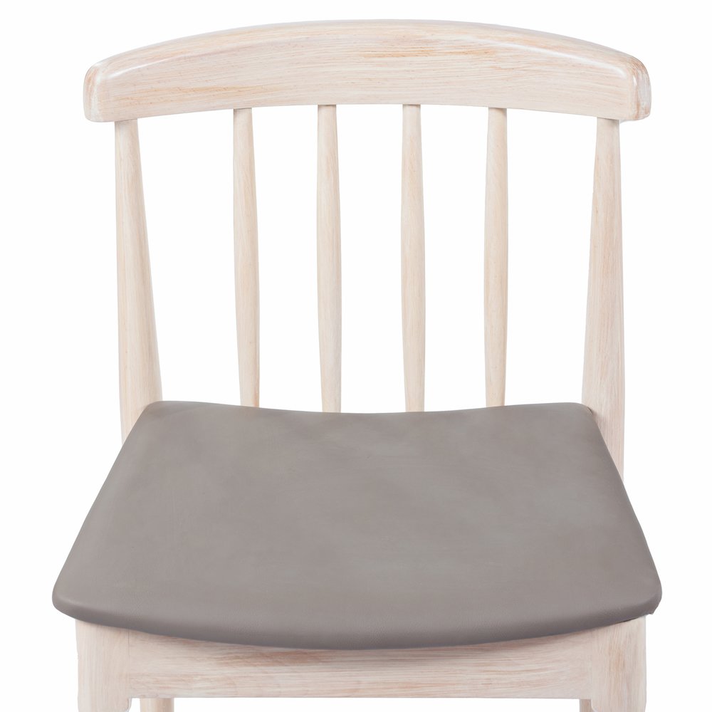 Set of 2 Restaurant Dining Chairs, Brown Vinyl Seat/Antique White Wood Frame. Picture 9