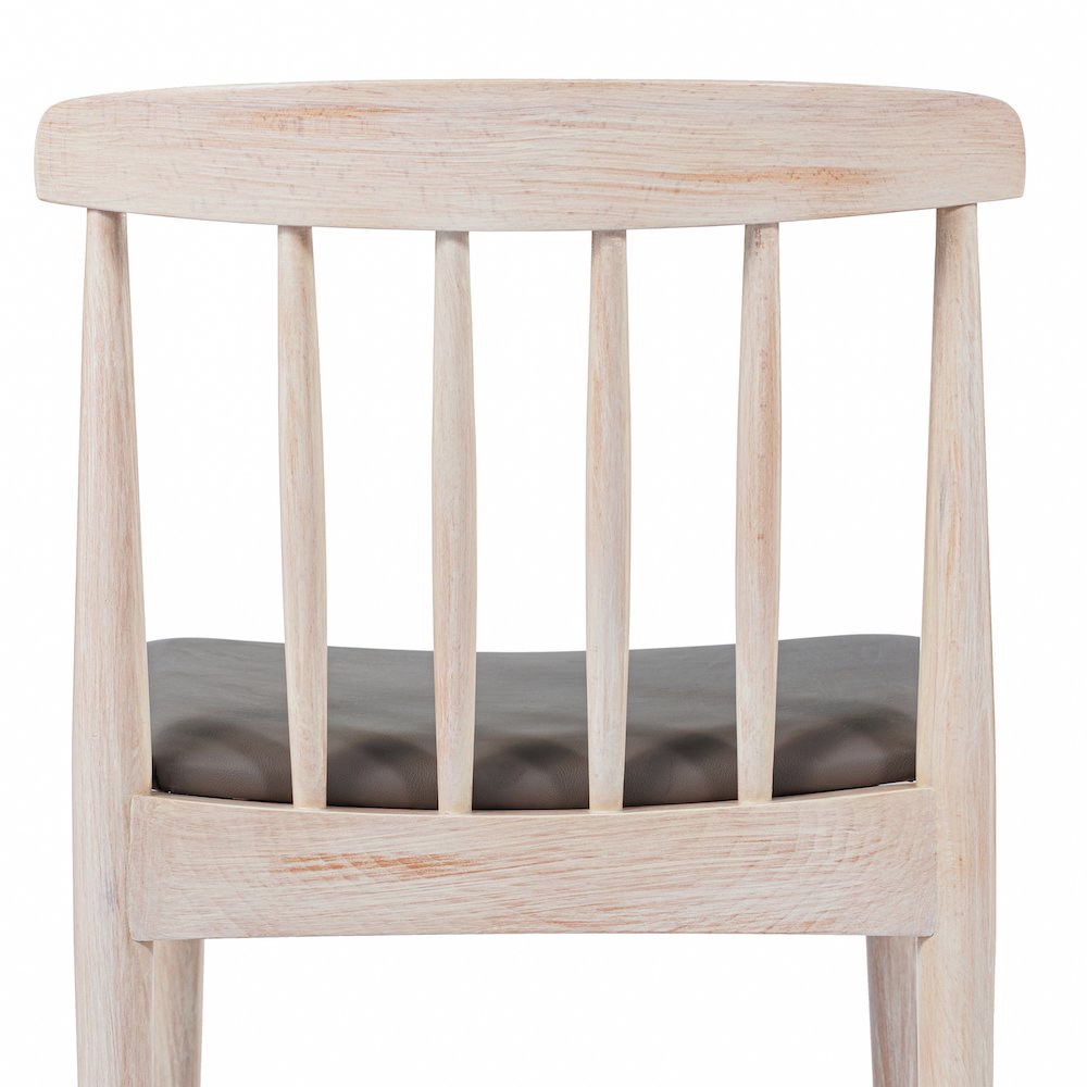 Set of 2 Restaurant Dining Chairs, Brown Vinyl Seat/Antique White Wood Frame. Picture 16