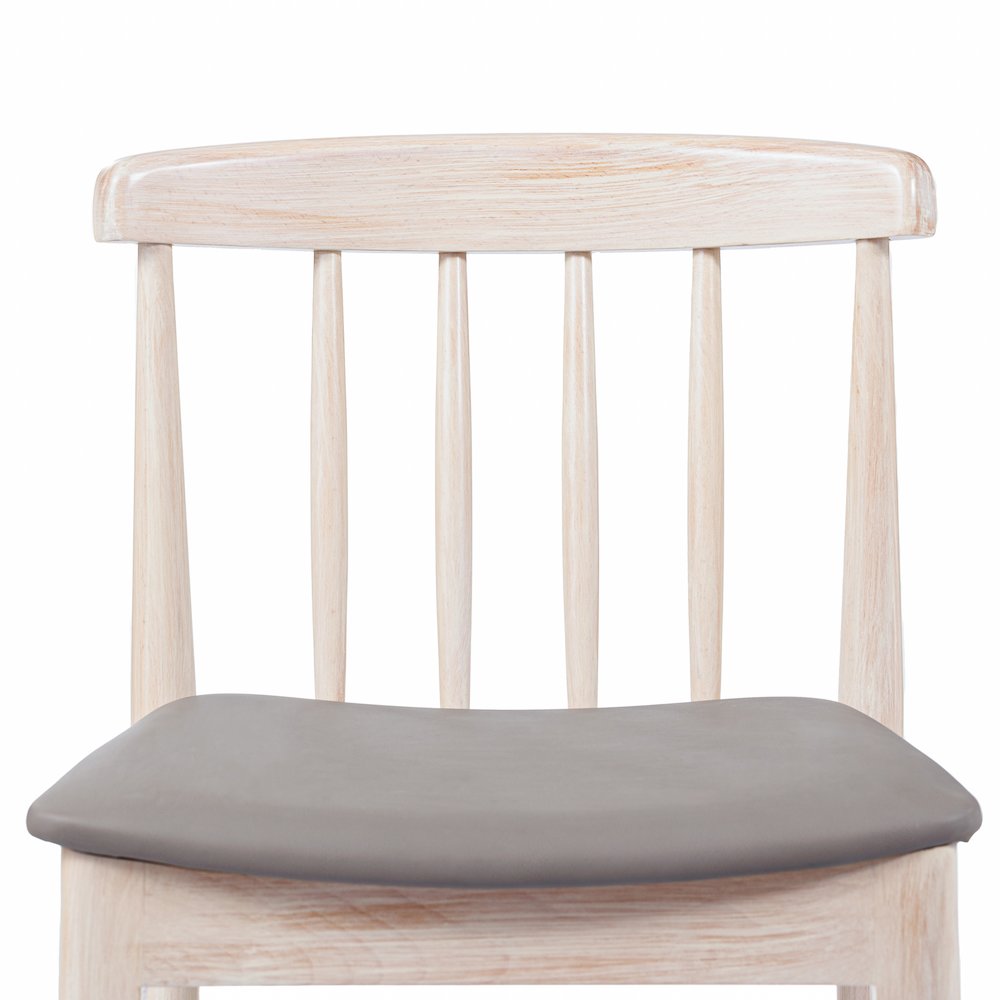 Set of 2 Restaurant Dining Chairs, Brown Vinyl Seat/Antique White Wood Frame. Picture 17