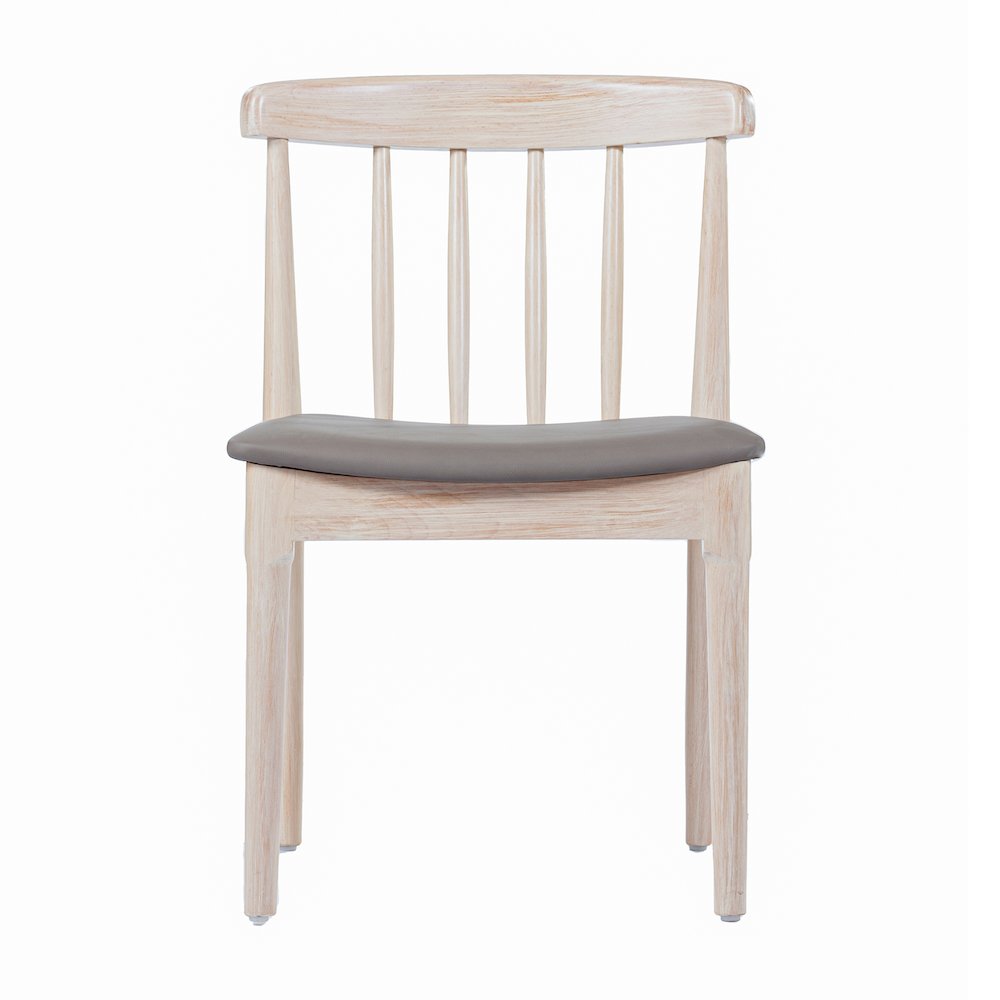 Set of 2 Restaurant Dining Chairs, Brown Vinyl Seat/Antique White Wood Frame. Picture 11