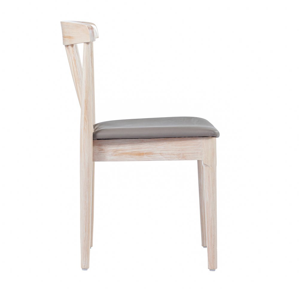 Set of 2 Restaurant Dining Chairs, Brown Vinyl Seat/Antique White Wood Frame. Picture 10