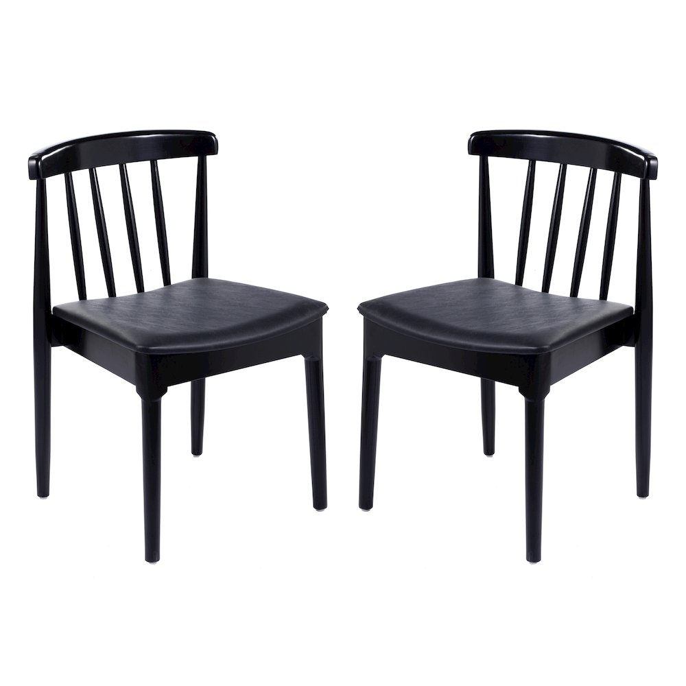 Set of 2 Black Dining Chairs with Curved Spindle Backrests, Black Vinyl Seats. Picture 1