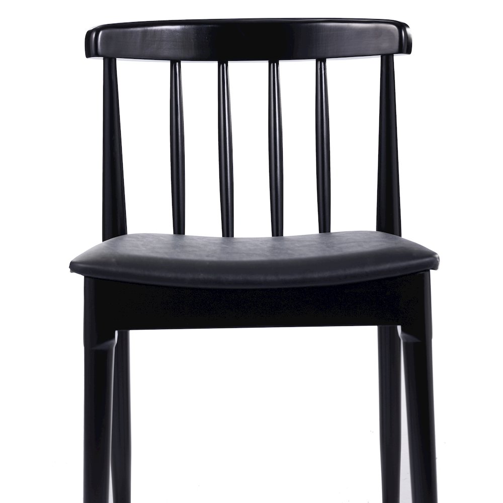 Set of 2 Black Dining Chairs with Curved Spindle Backrests, Black Vinyl Seats. Picture 9