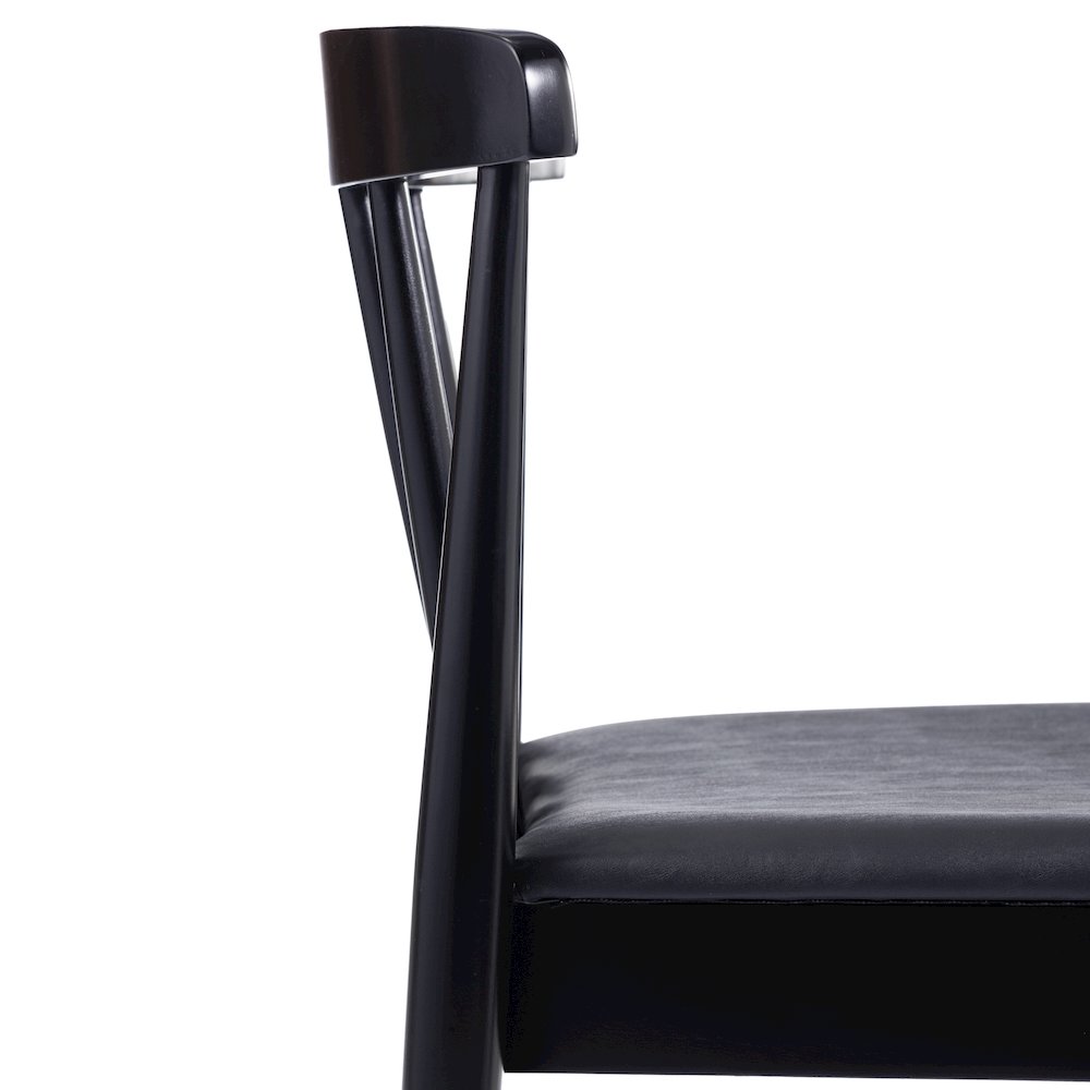 Set of 2 Black Dining Chairs with Curved Spindle Backrests, Black Vinyl Seats. Picture 13