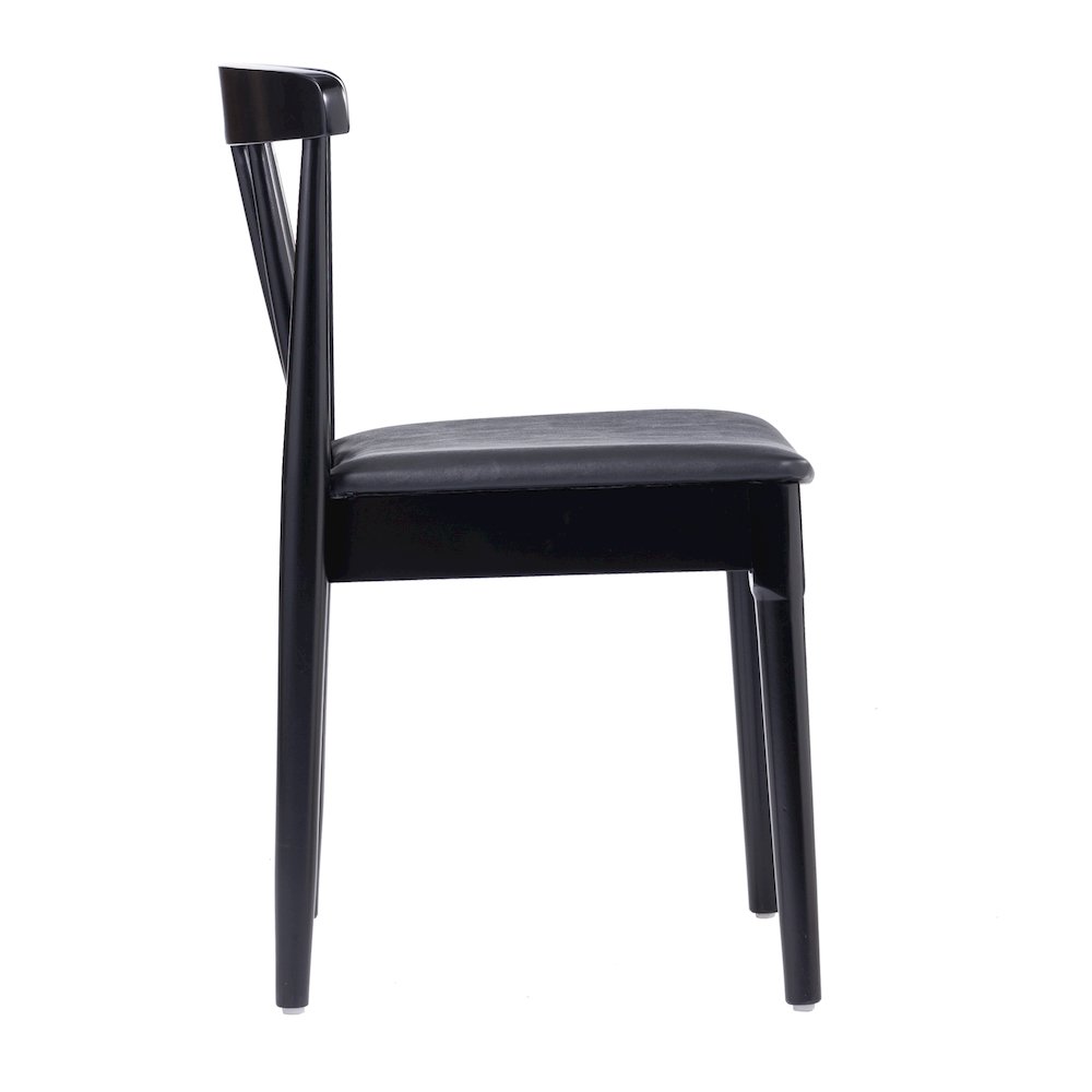 Set of 2 Black Dining Chairs with Curved Spindle Backrests, Black Vinyl Seats. Picture 10