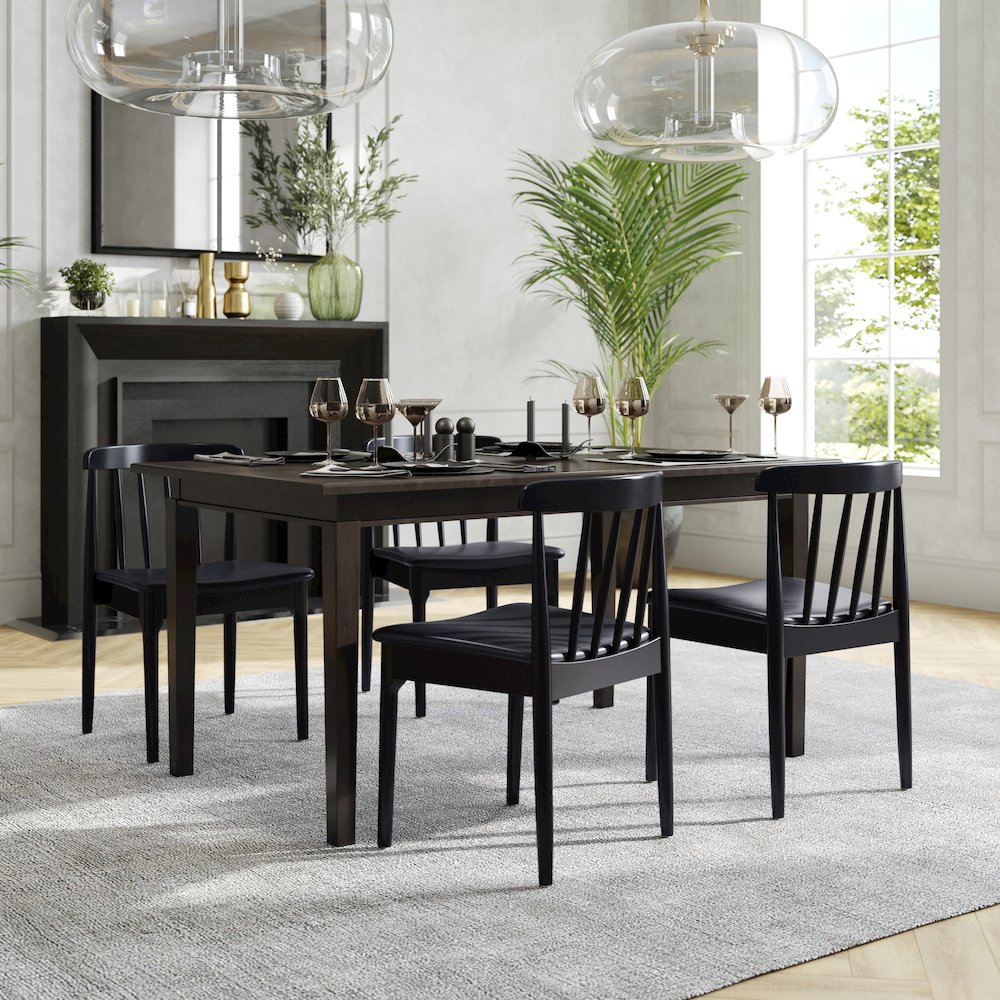 Set of 2 Black Dining Chairs with Curved Spindle Backrests, Black Vinyl Seats. Picture 7