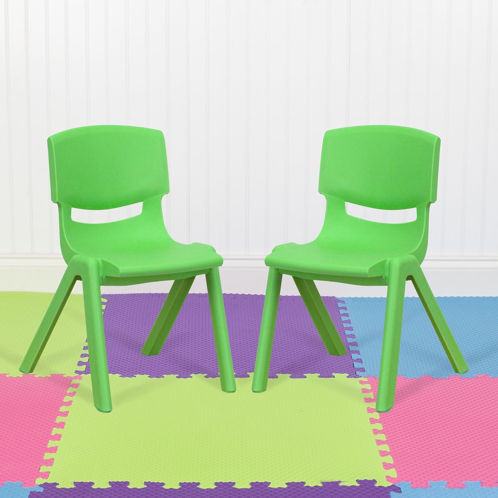 2 Pack Green Plastic Stackable School Chair with 12" Seat Height. Picture 2