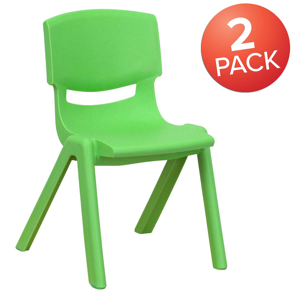 2 Pack Green Plastic Stackable School Chair with 12" Seat Height. Picture 1
