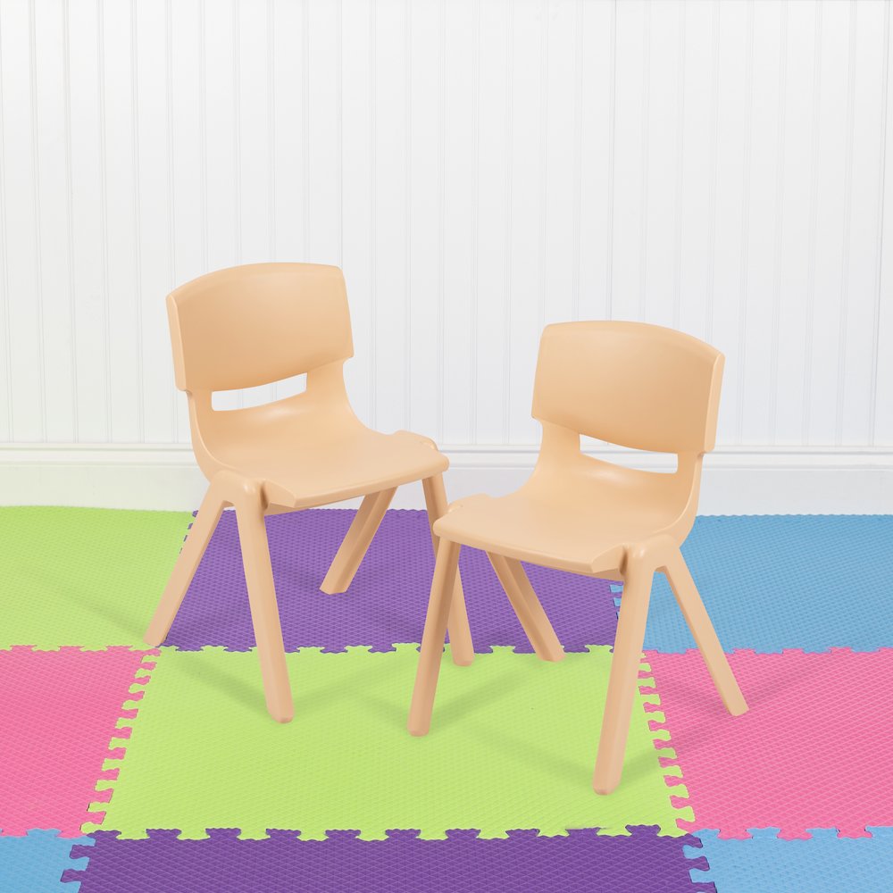 2 Pack Natural Plastic Stackable School Chair with 12" Seat Height. Picture 2