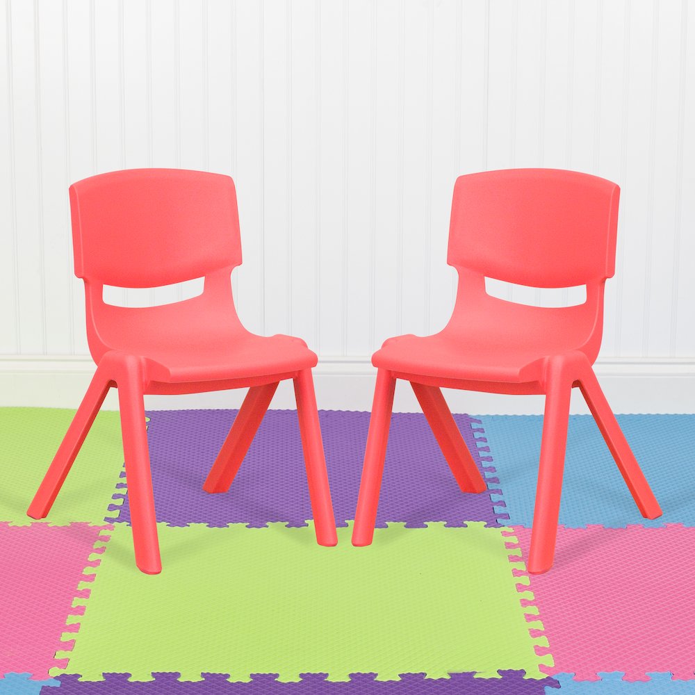2 Pack Red Plastic Stackable School Chair with 12" Seat Height. Picture 2