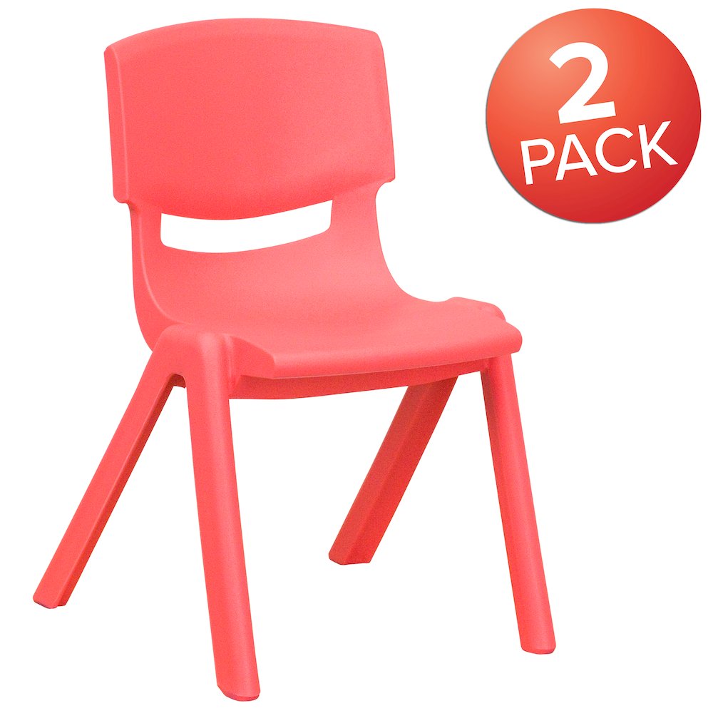 2 Pack Red Plastic Stackable School Chair with 12" Seat Height. Picture 1