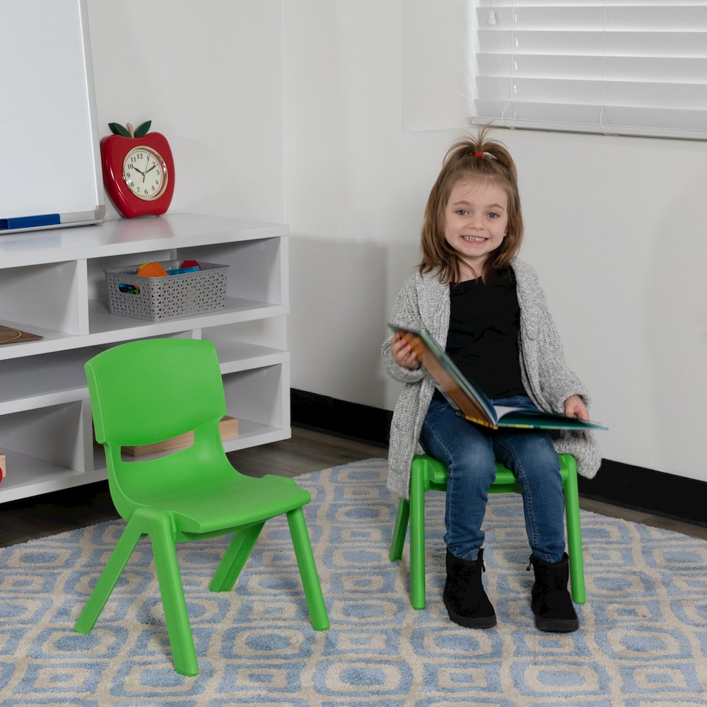 2 Pack Green Plastic Stackable School Chair with 10.5'' Seat Height. Picture 2