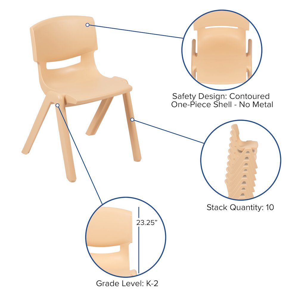2 Pack Natural Plastic Stackable School Chair with 13.25" Seat Height. Picture 6