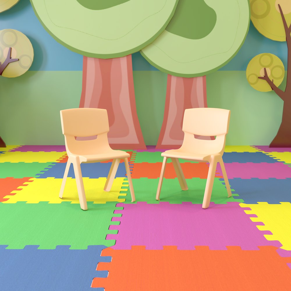 2 Pack Natural Plastic Stackable School Chair with 13.25" Seat Height. Picture 1