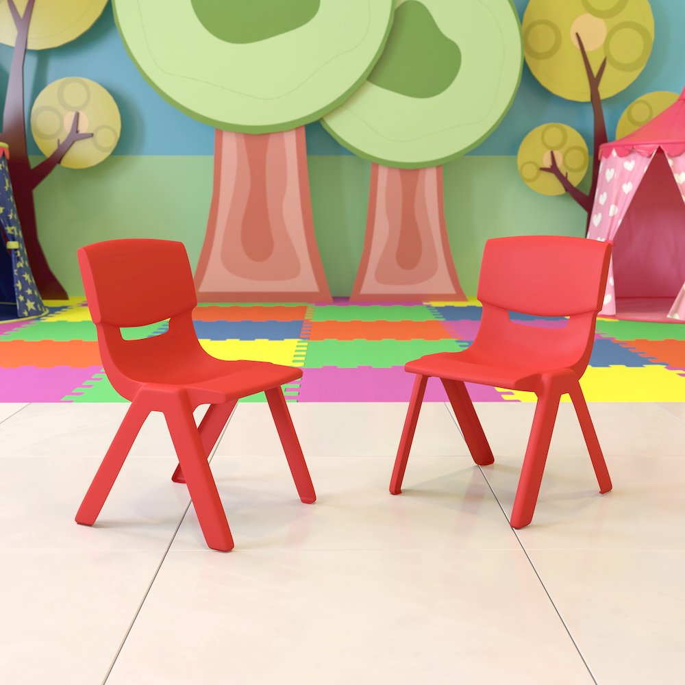 2 Pack Red Plastic Stackable School Chair with 13.25" Seat Height. Picture 2