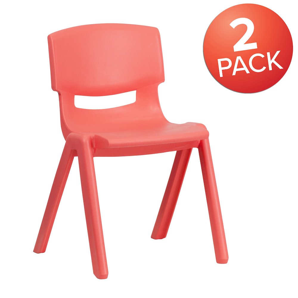 2 Pack Red Plastic Stackable School Chair with 13.25" Seat Height. Picture 1