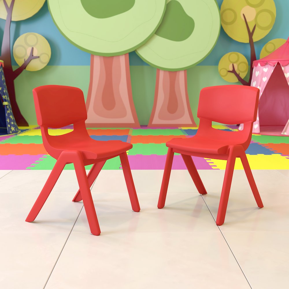 2 Pack Red Plastic Stackable School Chair with 15.5" Seat Height. Picture 2
