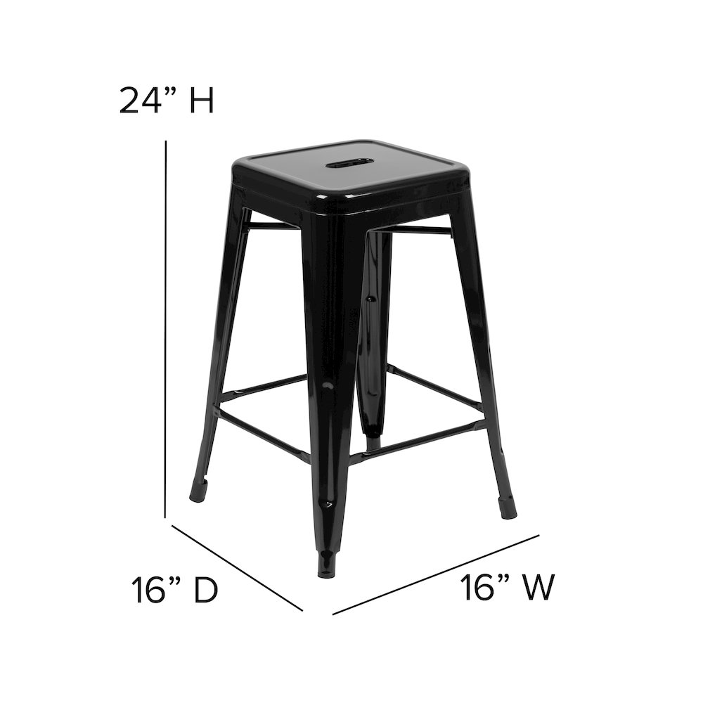 24" High Metal Counter-Height, Indoor Bar Stool in Black - Stackable Set of 4. Picture 7