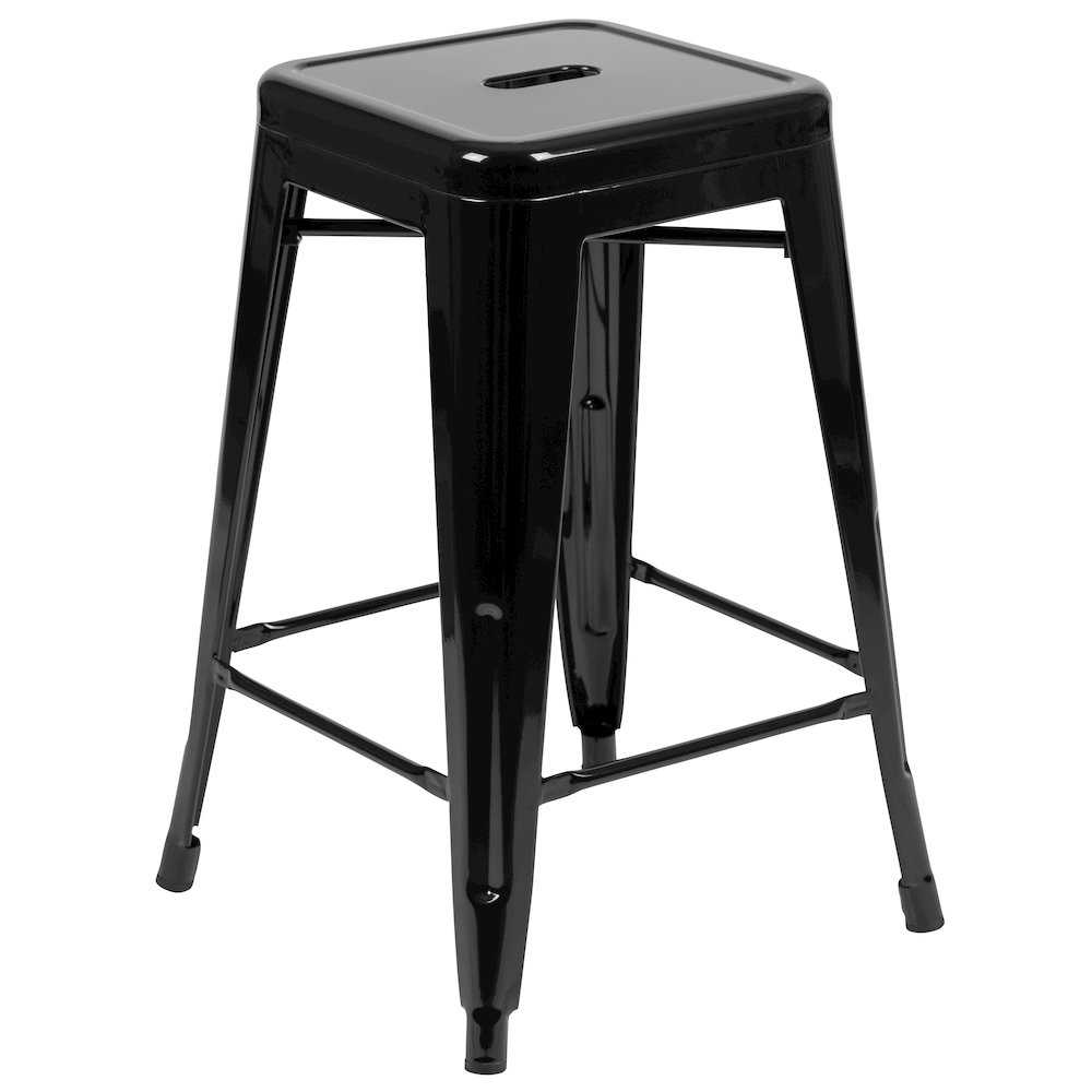 24" High Metal Counter-Height, Indoor Bar Stool in Black - Stackable Set of 4. Picture 9
