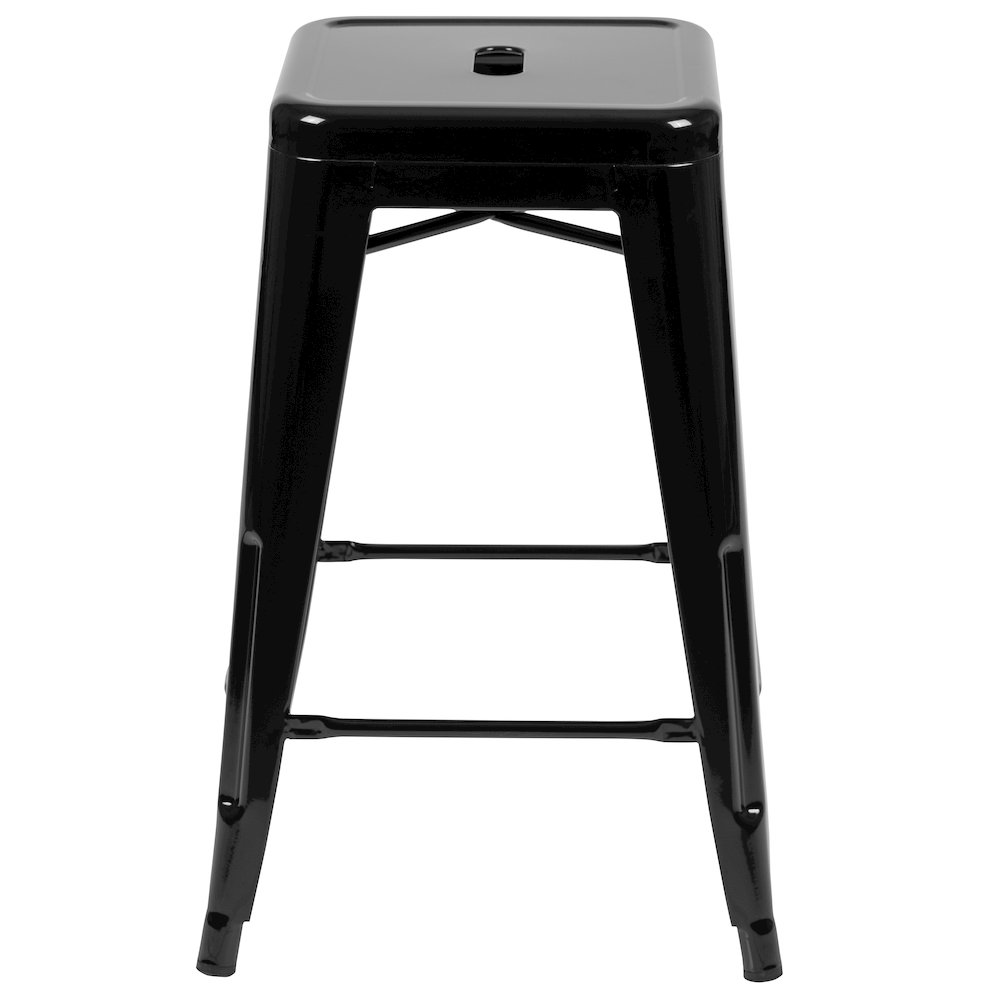 24" High Metal Counter-Height, Indoor Bar Stool in Black - Stackable Set of 4. Picture 10