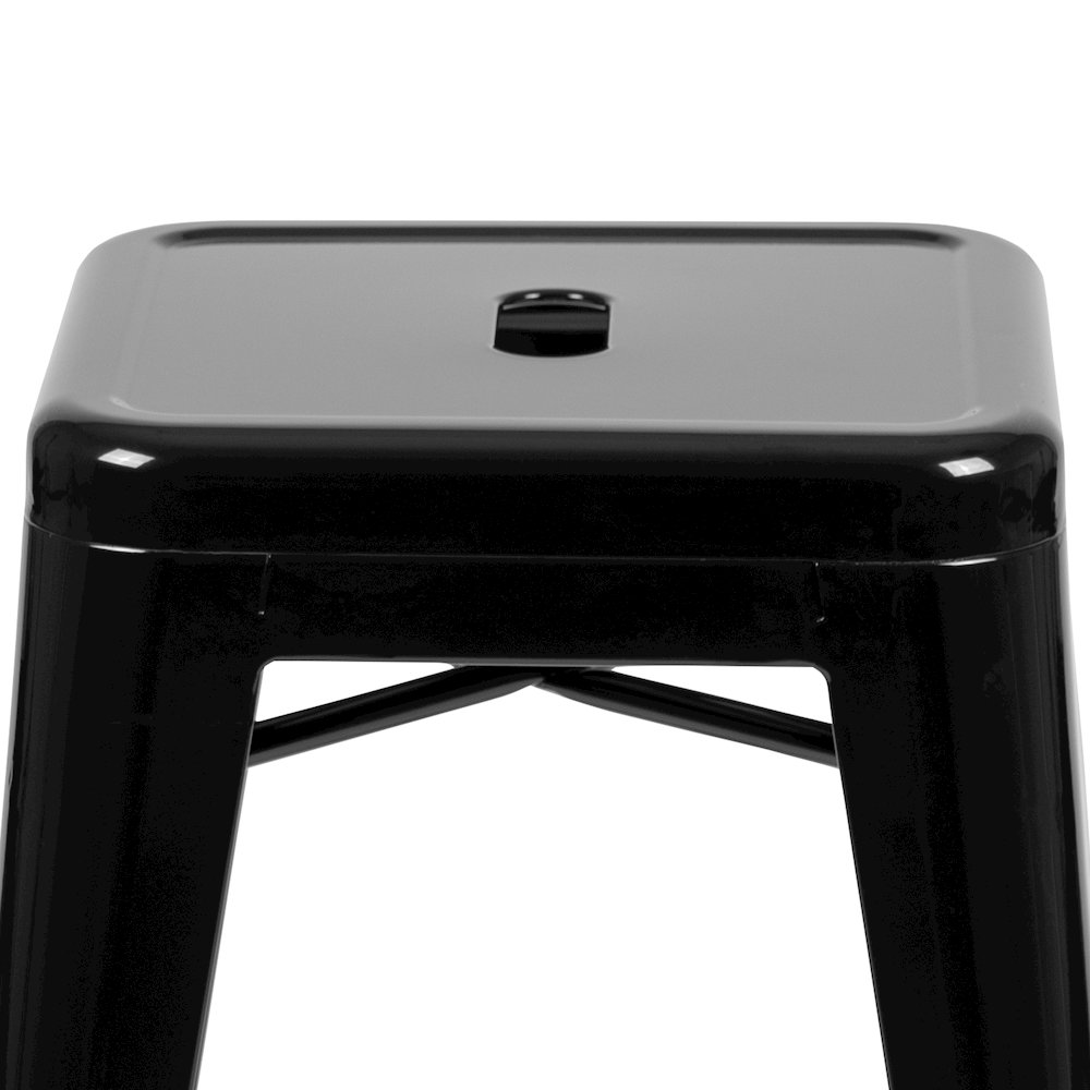 24" High Metal Counter-Height, Indoor Bar Stool in Black - Stackable Set of 4. Picture 6
