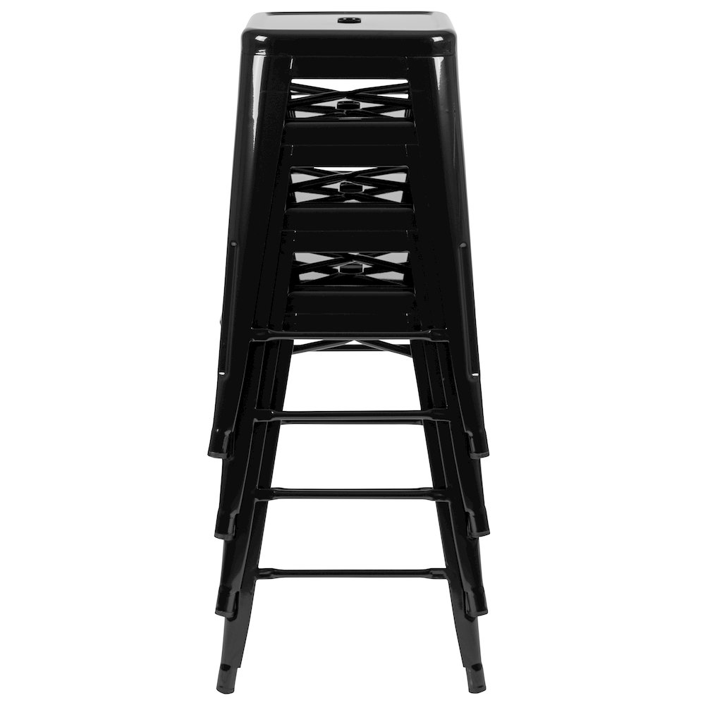 24" High Metal Counter-Height, Indoor Bar Stool in Black - Stackable Set of 4. Picture 13