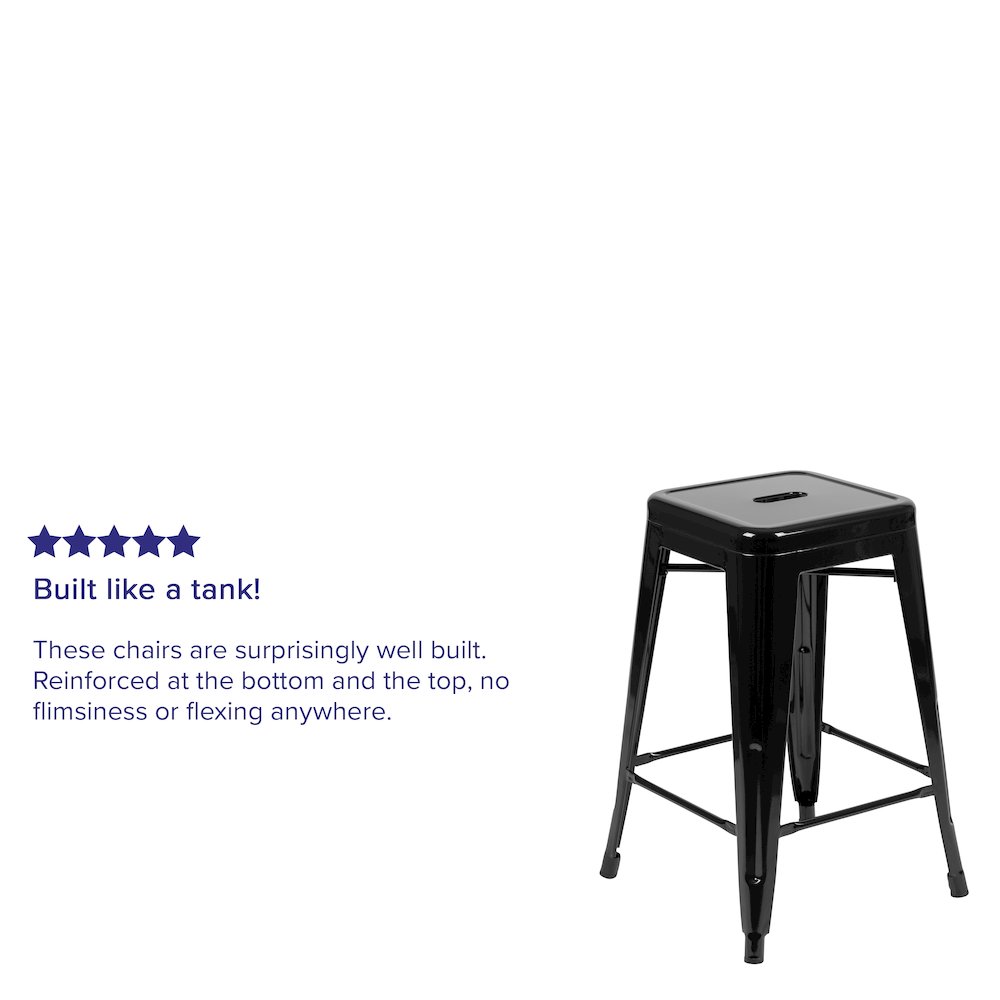 24" High Metal Counter-Height, Indoor Bar Stool in Black - Stackable Set of 4. Picture 5