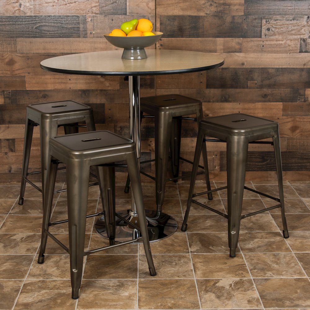 Modern Industrial Metal Stool in Gun Metal Gray. Picture 2