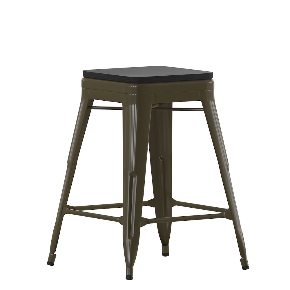 Modern Industrial Metal Counter Stool with Poly Resin Seat, Set of 4. Picture 1