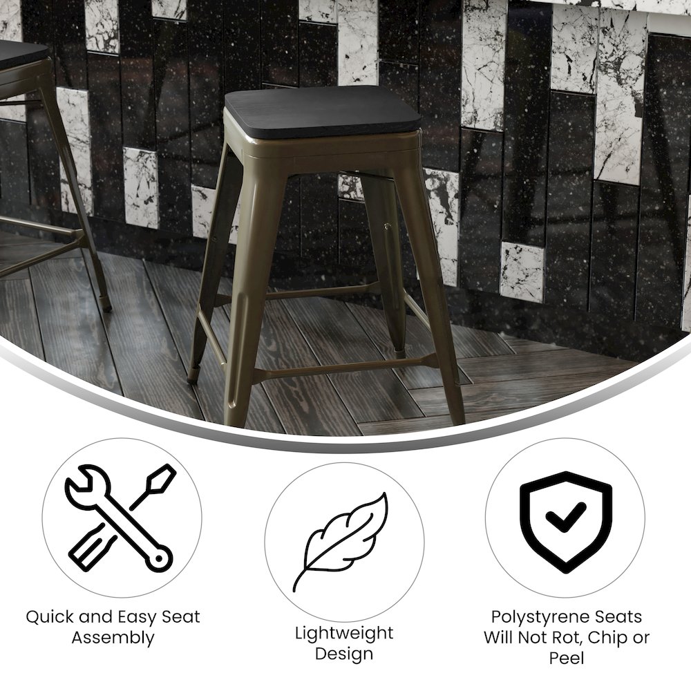 Modern Industrial Metal Counter Stool with Poly Resin Seat, Set of 4. Picture 4
